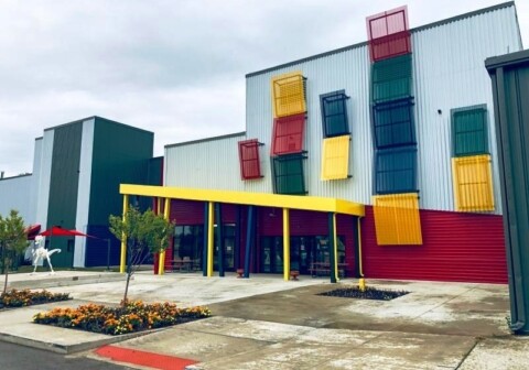 Architectural canopy built by TFC for Ethos Innovation Center in Elkhart, IN.