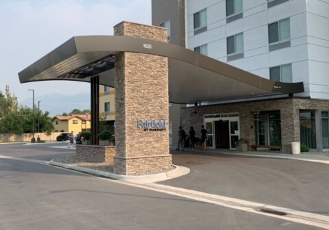 Architectural canopy built by TFC for a Fairfield Inn in Livingston, MT.