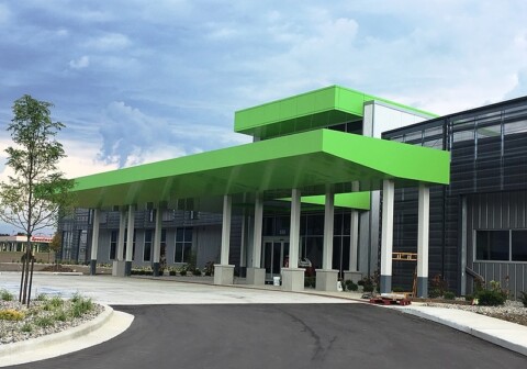 Green architectural canopy built by TFC in Fort Wayne, IN.