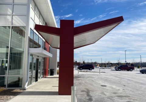 Architectural canopy built for Ortho Indy by TFC.