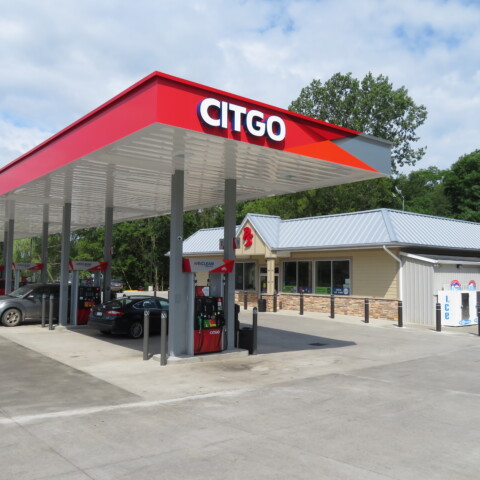 Gas station canopy designed, fabricated, and built by TFC.