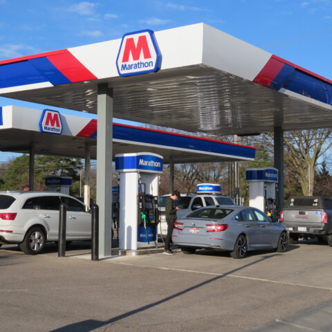 Marathon gas station canopy built by TFC in East Lansing, MI.