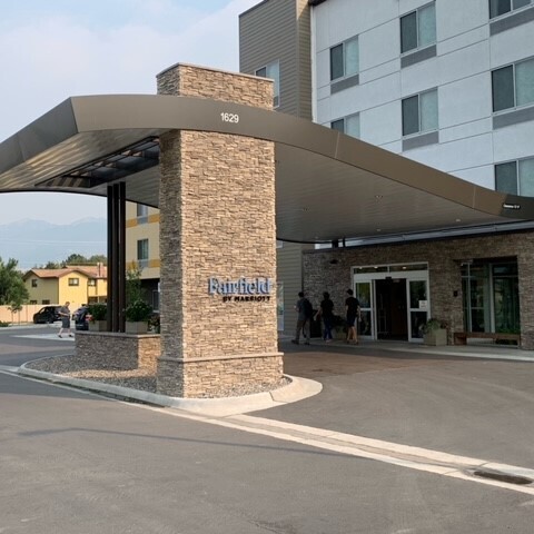 Architectural canopy built by TFC for a Fairfield Inn in Livingston, MT.