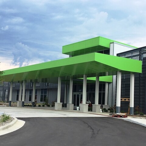 Green architectural canopy built by TFC in Fort Wayne, IN.