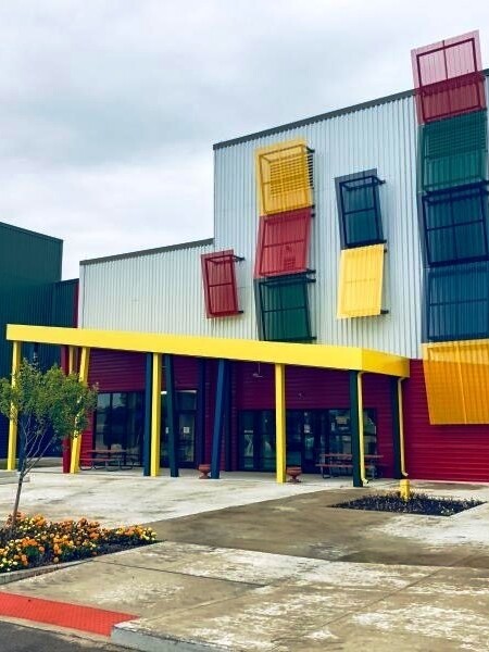 Architectural canopy built by TFC for Ethos Innovation Center in Elkhart, IN.