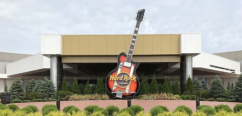 Gold mcm panel on a Hard Rock Cafe.