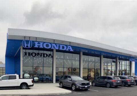 MCM wall paneling installed by TFC on a Honda car dealership.