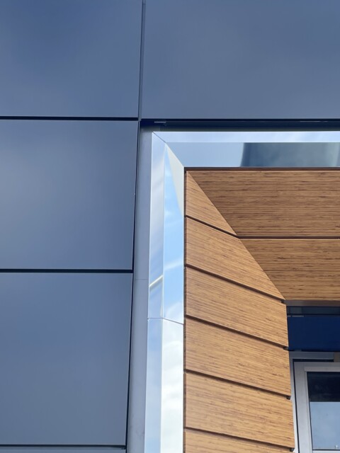 Close up picture of MCM paneling installed by TFC.