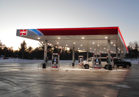 Gas station canopy built by TFC in Grand Rapids, MN.