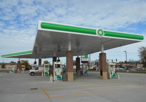 BP gas station canopy built by TFC in Sioux Falls, ND.