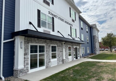 Architectural awning on Trine University in Angola, IN.