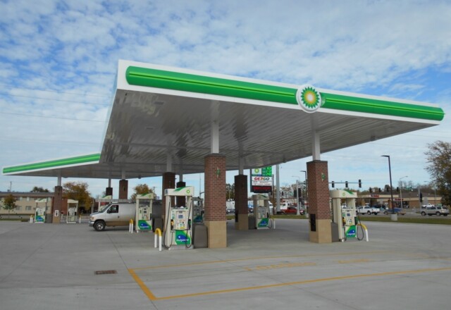 BP gas station canopy built by TFC in Sioux Falls, ND.